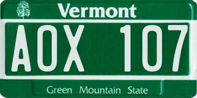 VT license plate AOX107