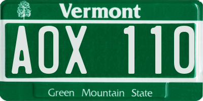 VT license plate AOX110