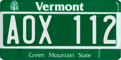 VT license plate AOX112