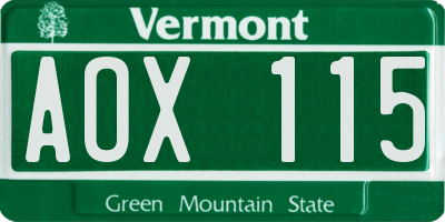 VT license plate AOX115