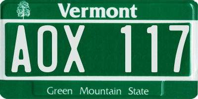 VT license plate AOX117