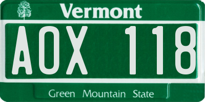 VT license plate AOX118