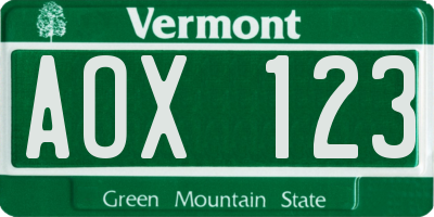 VT license plate AOX123