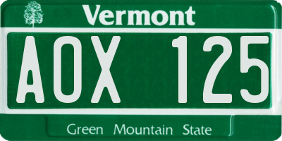 VT license plate AOX125