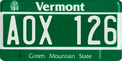 VT license plate AOX126