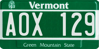VT license plate AOX129