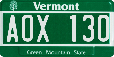 VT license plate AOX130