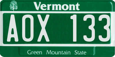 VT license plate AOX133