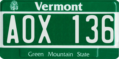 VT license plate AOX136
