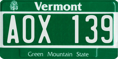 VT license plate AOX139