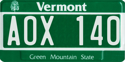 VT license plate AOX140