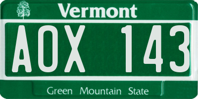 VT license plate AOX143