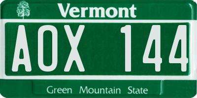 VT license plate AOX144