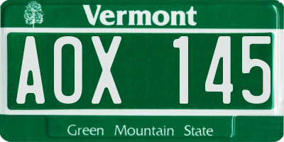 VT license plate AOX145