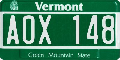 VT license plate AOX148
