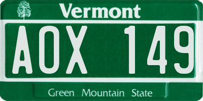 VT license plate AOX149