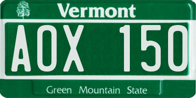 VT license plate AOX150