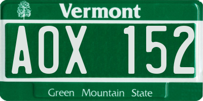 VT license plate AOX152