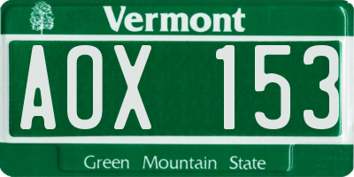 VT license plate AOX153