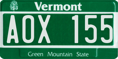 VT license plate AOX155