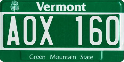 VT license plate AOX160