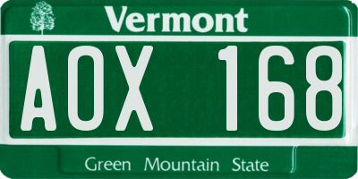 VT license plate AOX168
