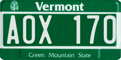 VT license plate AOX170
