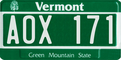 VT license plate AOX171