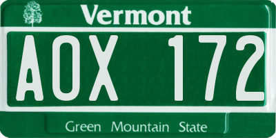 VT license plate AOX172