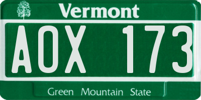VT license plate AOX173
