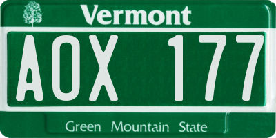 VT license plate AOX177