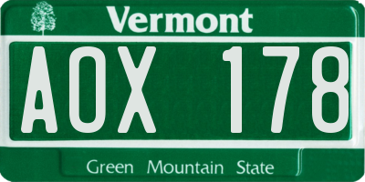 VT license plate AOX178