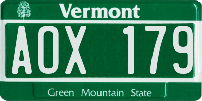 VT license plate AOX179