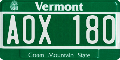 VT license plate AOX180