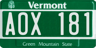 VT license plate AOX181