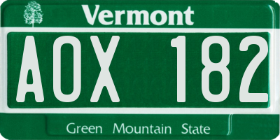 VT license plate AOX182