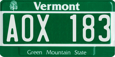VT license plate AOX183
