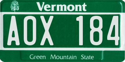 VT license plate AOX184