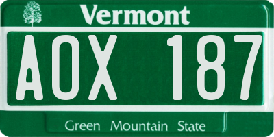 VT license plate AOX187