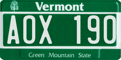 VT license plate AOX190