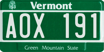 VT license plate AOX191