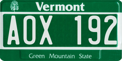 VT license plate AOX192
