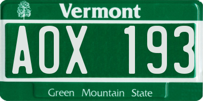 VT license plate AOX193