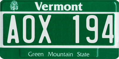VT license plate AOX194