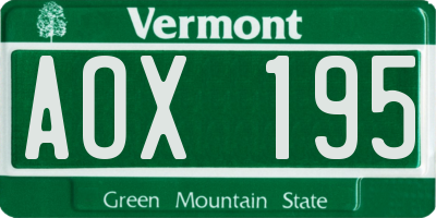 VT license plate AOX195