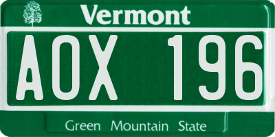 VT license plate AOX196