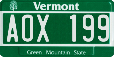 VT license plate AOX199