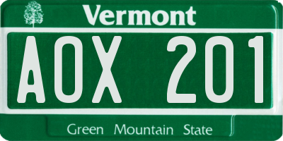 VT license plate AOX201