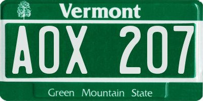 VT license plate AOX207