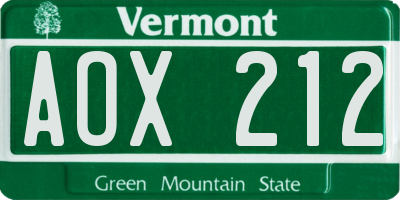 VT license plate AOX212